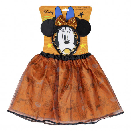 HALLOWEEN SET 3PZ TRAVESTIMENTO MINNIE DISNEY ORIGINAL GONNELLINO E CERCHIETTO CON FIOCCO CON PAILLETTES E COLLANA