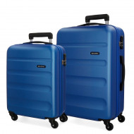 SET 2 TROLLEY ABS DA VIAGGIO 4RUOTE ROLL ROAD FLEX AZUL 1 VALIGIA DA CABINA37X55X20 1STIVA 46X65X25 2CHIUSURE A COMBINAZ