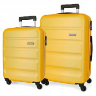 SET 2 TROLLEY ABS DA VIAGGIO 4RUOTE ROLL ROAD FLEX OCRE 1 VALIGIA DA CABINA37X55X20 1STIVA 46X65X25 2CHIUSURE A COMBINAZ