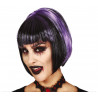 PARRUCCA CAPELLI NERI MECHES VIOLA A CASCHETTO LISCI PER TRAVESTIMENTI DI CARNEVALE E SCENE DA TEATRO TOP QUALITY
