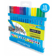 BOX 15 PENNE LINER PUNTA FINE 0,4MM IN FIBRA 10 COLORI BRILLAN PER SCRIVERE E DISEGNARE LUNGA SCRITTURA MITAMA