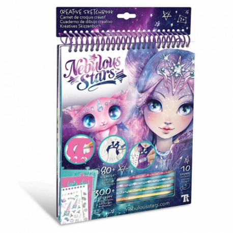 NEBULOUS STARS LIBRO DA DISEGNO CREATIVO NEBULIA STELLA 45 PAGINE 80 STENCIL 300 STICKERS 5 MATITE 8 TECNICHE DI DISEGNO