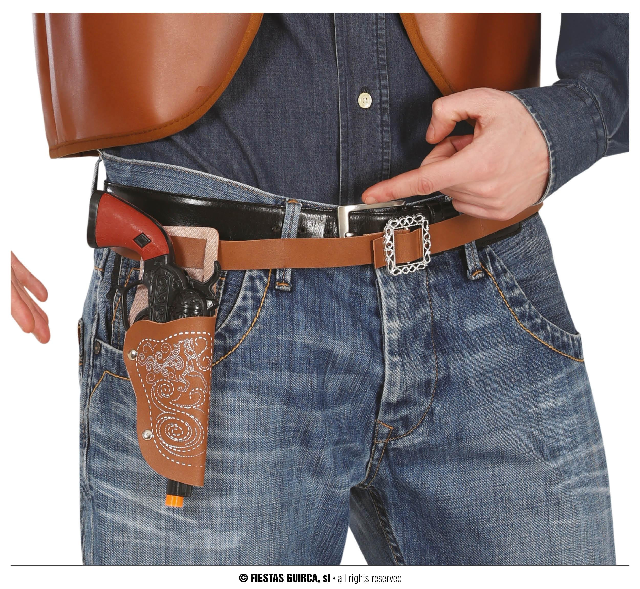 Cintura Pistola Cowboy In PU Marrone: Fondina Doppia Con Legacci Regolabili - Accessorio Per Costumi Western, Halloween E Steampunk - Taglia Unica - 3