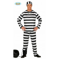 COSTUME CARNEVALE CARCERATO/DETENUTO VESTITO A RIGHE ORIZZONTALI TG.M COMPLETO CAMICIA/PANTALONE/CAPPELLO NO ACCESSORI