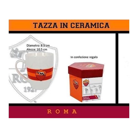 TAZZA IN CERAMICA AS ROMA IN SCATOLA REGALO ESAGONALE IN CARTONE STAMPATO PRODOTTO UFFICIALE