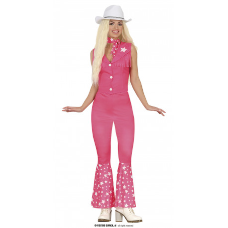 COSTUME PINK COUNTRY GIRL TG L PER TRAVESTIMENTI DI CARNEVALE A TEMA FILM BARBIE FOULARD GILET E PANTALONI NO ACCESSORI