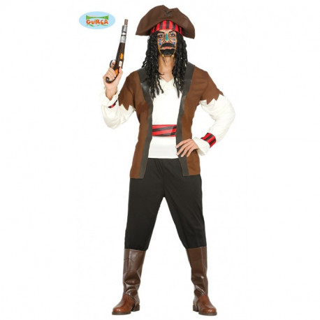 COSTUME PIRATA DEI CARAIBI UOMO PIRATA DEI SETTE MARI VESTITO CORSARO NERO CAPITANO MARINAIO TG.M NO ACCESSORI