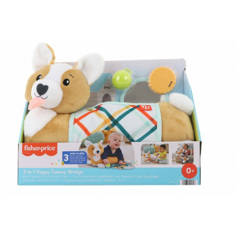 FISHER PRICE CUSCINO CORGI TUMMY TIME 3 IN 1 CON SONAGLINO E SPECCHIO SOSTIENE IL BAMBINO IN OGNI FASE DELLA CRESCITA