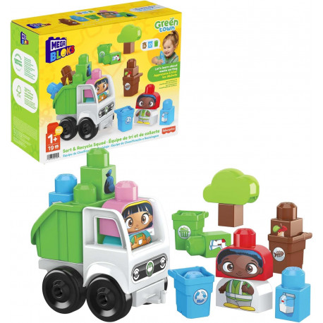 CAMION RACCOLTA DIFFERENZIATA COSTRUZIONI 20PZ APPRENDI E IMPARA GIOCANDO+LIBRICINO MEGA BLOKS ECO BIO GREEN TOWN