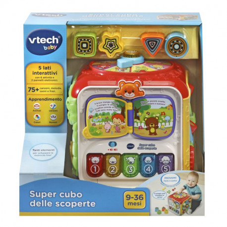 SUPER CUBO DELLE SCOPERTE GIOCATTOLO APPRENDIMENTO NUMERI COLORI ANIMALI 6 ATTIVITÀ 2 PANNELLI ELETTRONICI BABY 9-36MESI