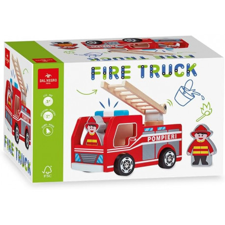 FIRE TRUCK 17X12X10CM AUTOPOMPA IN LEGNO +SCALA E 2 VIGILI DEL FUOCO PER GIOCARE A FARE I POMPIERI LIBRI DAL NEGRO ITALY