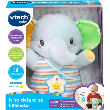 NINO ELEFANTINO LUMINOSO APPRENDIMENTO SUONI DELLA NATURA NINNE NANNE E+DI 45CANZONI PELUCHE PARLA E CANTA BABY 0-36MESI