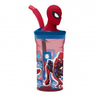 BICCHIERE CON CANNUCCIA TRITAN 3D SPIDER MAN 360ML TRASPARENTE ROSSO CON TESTONE SUPER EROE UOMO RAGNO MARVEL ORIGINAL