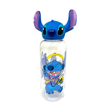 BORRACCIA TRITAN 3D 560ML TAPPO CON TESTONE STITCH DISNEY ORIGINALE BOTTIGLIA IN PLASTICA TRASPARENTE RIGIDA CON STAMPA