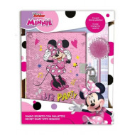 SET DISNEY JUNIOR LIBRODIARIO SEGRETO CON PAILLETTES REVERSIBILI + PENNA POMPOM MINNIE DISNEY DIARIO CON LUCCHETTO