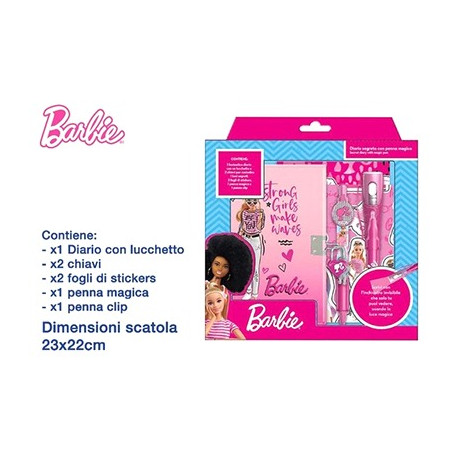 SET MATTEL JUNIOR BARBIE LIBRODIARIO SEGRETO CON LUCCHETTO CON 2 CHIAVI + 1 PENNA MAGICA + 1 PENNA CLIP OFFICIAL PRODUCT