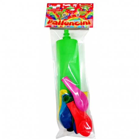 BALLOONS MANIA SET POMPA E PALLONCINI 6 PALLONCINI COLORI ASSORTITI E POMPETTA 25CM INCLUSA DECORLAND MADE IN ITALY