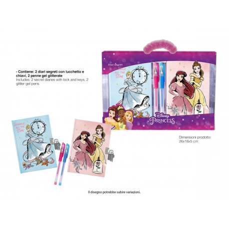 SET MAGICAL DISNEY JUNIOR PRINCIPESSE 2 LIBRODIARIO SEGRETO CON LUCCHETTO CON 2 CHIAVI +2 PENNE GLITTER GEL BLU E FUCSIA