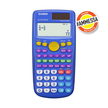 CALCOLATRICE SCIENTIFICA CASIO FX-55 PLUS 240 FUNZIONI 8X16,3CM DISPLAY A 4 RIGHE MATEMATICA NATURALE DIVISIONE C/RESTO
