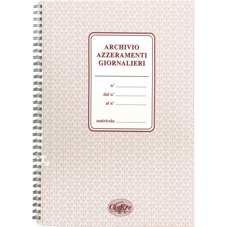 REGISTRO ARCHIVIO AZZERAMENTI GIORNALIERI SPIRALATO A4 30X23,5CM 104 ALLOGGI PER SCONTRINI DA 80MM 160 ETICHETTE CIERRE