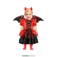 COSTUME DIAVOLETTA BABY 18/24 MESI VESTITO COMPLETO DI DIADEMA E ALI DEVIL PER TRAVESTIMENTI DI HALLOWEEN/CARNEVALE