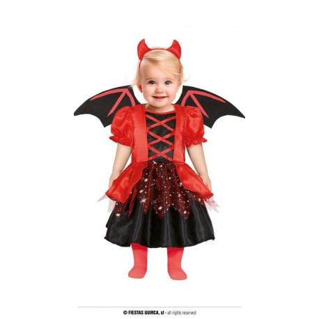 COSTUME DIAVOLETTA BABY 18/24 MESI VESTITO COMPLETO DI DIADEMA E ALI DEVIL PER TRAVESTIMENTI DI HALLOWEEN/CARNEVALE
