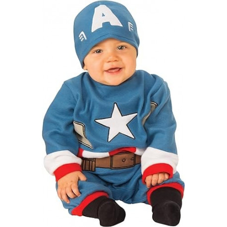 COSTUME CAPITAN AMERICA6/12MESI VESTITO CARNEVALE SUPER EROE BABY COMPLETO TUTA FELPATA E CAPPELLINO MARVEL NO ACCESSORI