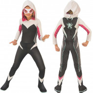 COSTUME SPIDER GWEN BAMBINA 5/7 ANNI TUTA CON CAPPUCIO COPRISTIVALI E MASCHERA CARNEVALE SPIDER MAN MARVEL ORIGINAL
