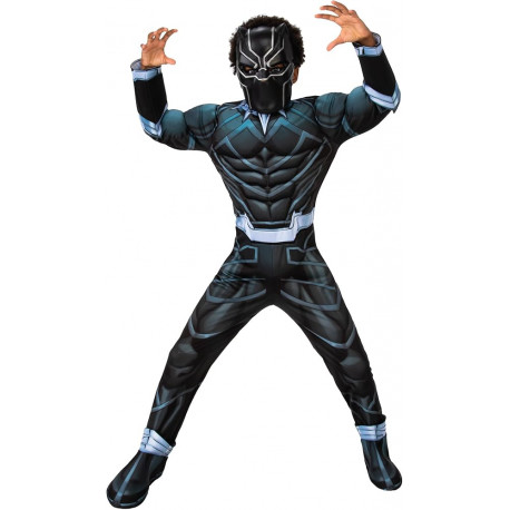 COSTUME BLACK PANTHER AVENGERS 5/6 ANNI VESTITO CARNEVALE COMPLETO TUTA COPRISCARPE E MASCHERA SUPEREROE NO ACCESSORI
