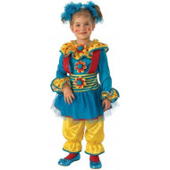 COSTUME CLOWN BABY 5/7 ANNI VESTITO PANTALONI E NASTRI PER CAPELLI TRAVESTIMENTI DI CARNEVALE A TEMA CIRCO NO ACCESSORI