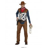 COSTUME CARNEVALE COWBOY UOMO TG.L VESTITO DA MANDRIANO WESTERN RODEO MAGLIETTA CON GILET PANTALONI CINTURA NO ACCESSORI