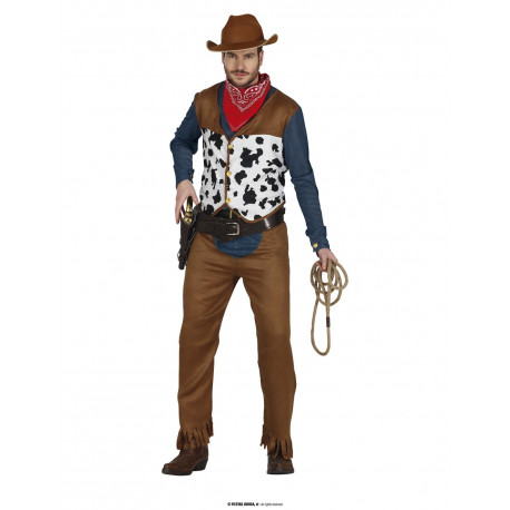 COSTUME CARNEVALE COWBOY UOMO TG.L VESTITO DA MANDRIANO WESTERN RODEO MAGLIETTA CON GILET PANTALONI CINTURA NO ACCESSORI