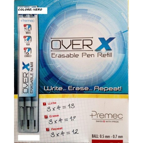 RICAMBIO PER FRIXION PILOT E PREMIUM REPLAY.ERASABLE PEN REFILL OVER X BALL 0.7 NERO.SWITZERLAND