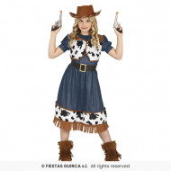 COSTUME COWGIRL CAWBOY DONNA 7/9 ANNI VESTITO GILET E CAPPELLO PER TRAVESTIMENTI DI CARNEVALE A TEMA WESTERN NO ACCESSOR
