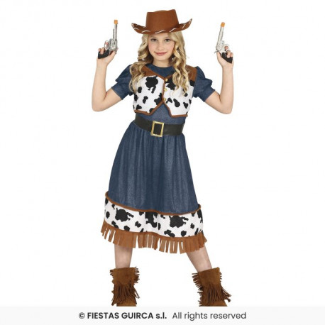 COSTUME COWGIRL CAWBOY DONNA 7/9 ANNI VESTITO GILET E CAPPELLO PER TRAVESTIMENTI DI CARNEVALE A TEMA WESTERN NO ACCESSOR
