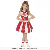 COSTUME CHEERLEADER RAGAZZA POM POM AMERICANA 3/4 ANNI VESTITO BIANCO ROSSO PER TRAVESTIMENTI E SPETTACOLI NO ACCESSORI