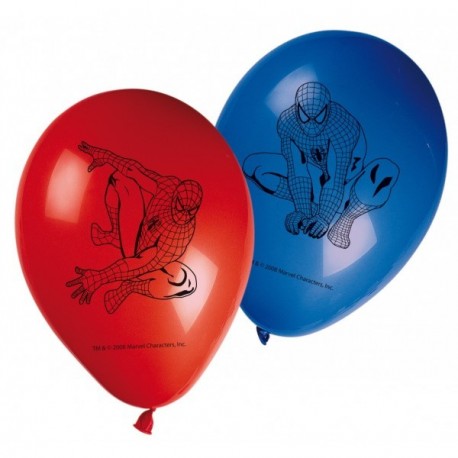 BLISTER 8 PALLONCINI SPIDERMAN MARVEL COLORI BLU/ROSSI IN LATTICE PRODOTTO UFFICIALE