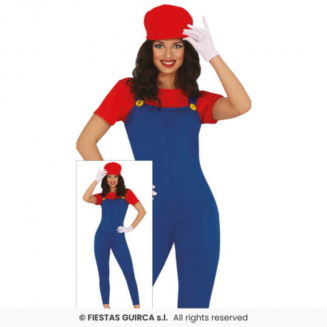 OSTUME CARNEVALE MACCHINISTA DI TRENO DONNA TG 646/48VESTITO COMPLETO TUTA CON MAGLIA E CAPPELLO SUPERMARIA NO ACCESSORI