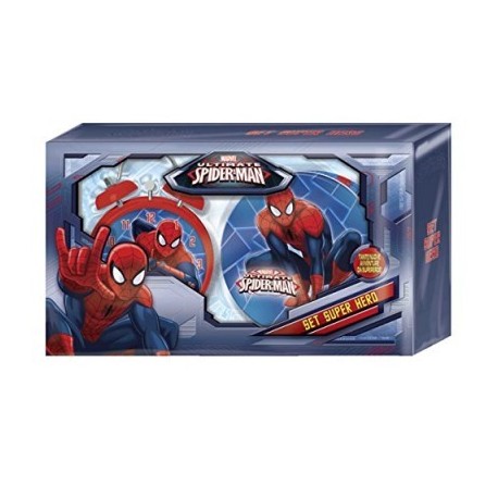 SET REGALO SPIDERMAN MARVEL SVEGLIA E SALVADANAIO LATTA PRODOTTO ORIGINALE