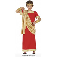 COSTUME IMPERATORE ROMANO 10/12 ANNI VESTITO TUNICA CON MANTELLO TOGA ROMANA AUGUSTO ROSSA E ORO DIO GRECO NO ACCESSORI