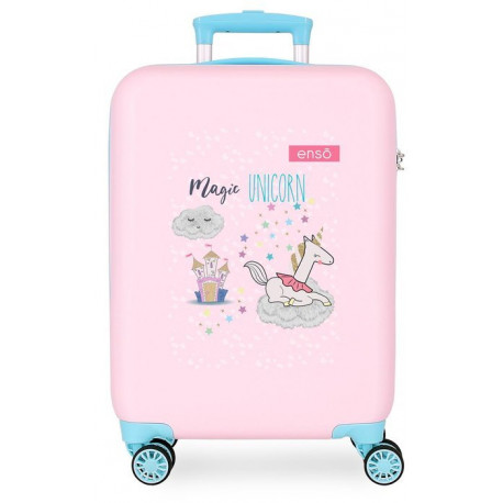 TROLLEY DA VIAGGIO ABS 4 DOPPIE RUOTE ENSÒ MAGIC UNICORN ROSA VALIGIA BAGAGLIO A MANO 39X57X20CM 2 CHIUSURE A COMBINAZ