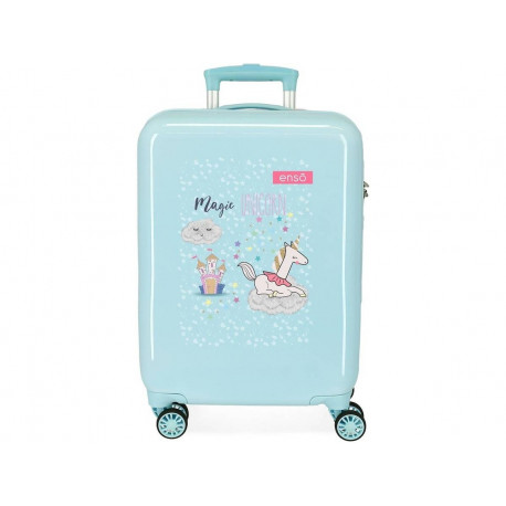 TROLLEY DA VIAGGIO ABS 4 DOPPIE RUOTE ENSÒ MAGIC UNICORN TURCHESE VALIGIA BAGAGLIO A MANO 39X57X20CM 2 CHIUSURE A COMBIN