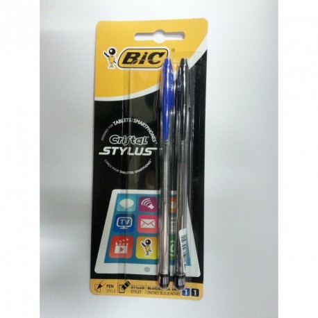 BLISTER 2 PENNE CRISTAL STYLUS 1.0MM. 1 BLU 1 NERA CON CON TAPPO POSTERIORE PER TOUCH