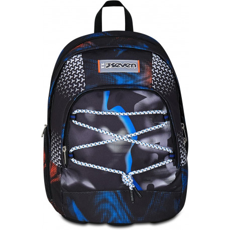SEVEN ZAINO SCUOLA ERGONOMICO DUAL PLUS NERO BLU DOPPIO SCOMPARTO DA 31L 30X44X24CM CON TASCA BORRACCIA+TASCA ORGANIZER