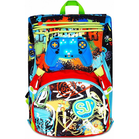 SJ GANG STYLE JAM GANG ZAINO SCUOLA ESTENSIBILE BIG BLU ZAINO C/DIVISORIO TASCA SUPERIORE CON LED JOYSTICK SEVEN JUNIOR
