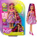 BARBIE SUPER CHIOMA BAMBOLA CURVY CON ABITO A FIORI CAPELLI FANTASIA LUNGHI 21,6CM 15 ACCESSORI ALLA MODA 8CAMBIA COLORE