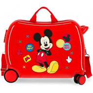 TROLLEY CAVALCABILE4 RUOTE ABS MICKEY ENJOY THE DAY OH BOY DISNEY 50X38X20CM VALIGIA ROSSA DA CABINA 2CHIUS.A COMBINAZI.