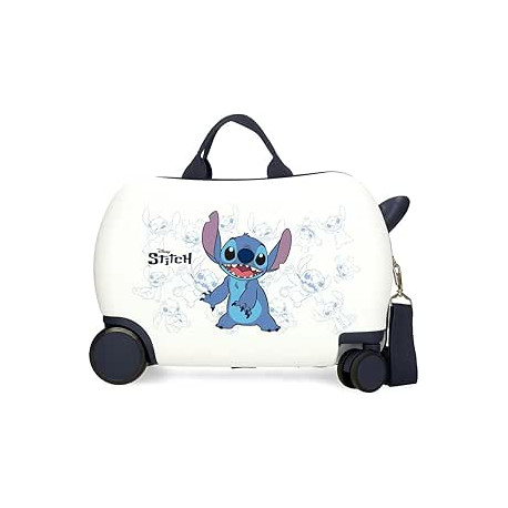 TROLLEY CAVALCABILE 4 RUOTE ABS DISNEY STITCH HAPPY BIANCO 31X45X20CM VALIGIA DA CABINA RIGIDA LEGGERA CON TRACOLLA