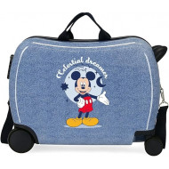 TROLLEY CAVALCABILE ABS 4 RUOTE MICKEY CELESTIAL DREAME DISNEY 50X38X20CM CON TRACOLLA VALIGIA AZZURRO JEANS DA CABINA