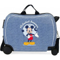 TROLLEY CAVALCABILE ABS 4 RUOTE MICKEY CELESTIAL DREAME DISNEY 50X38X20CM CON TRACOLLA VALIGIA AZZURRO JEANS DA CABINA